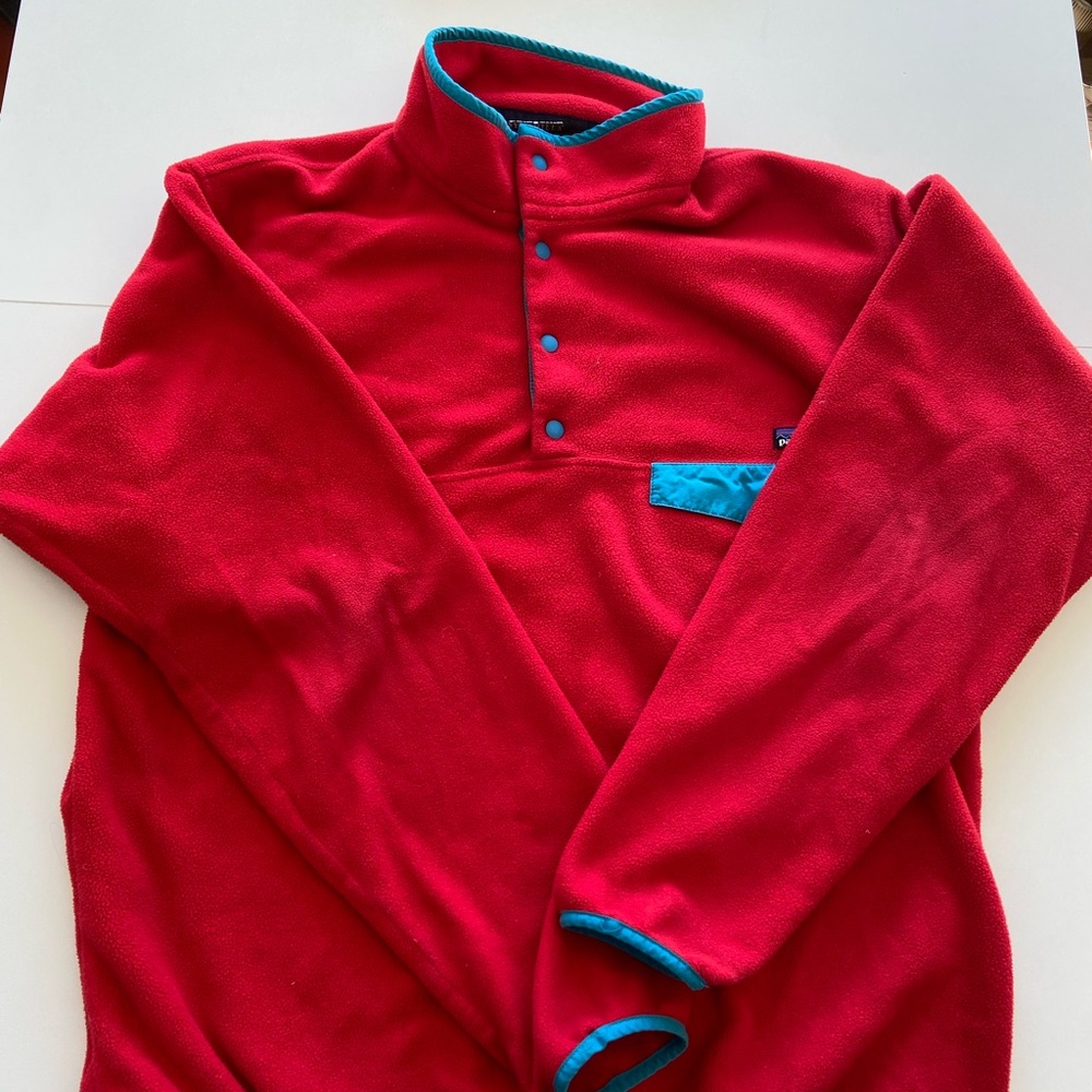 Patagonia Red Fleece with Teal Trim